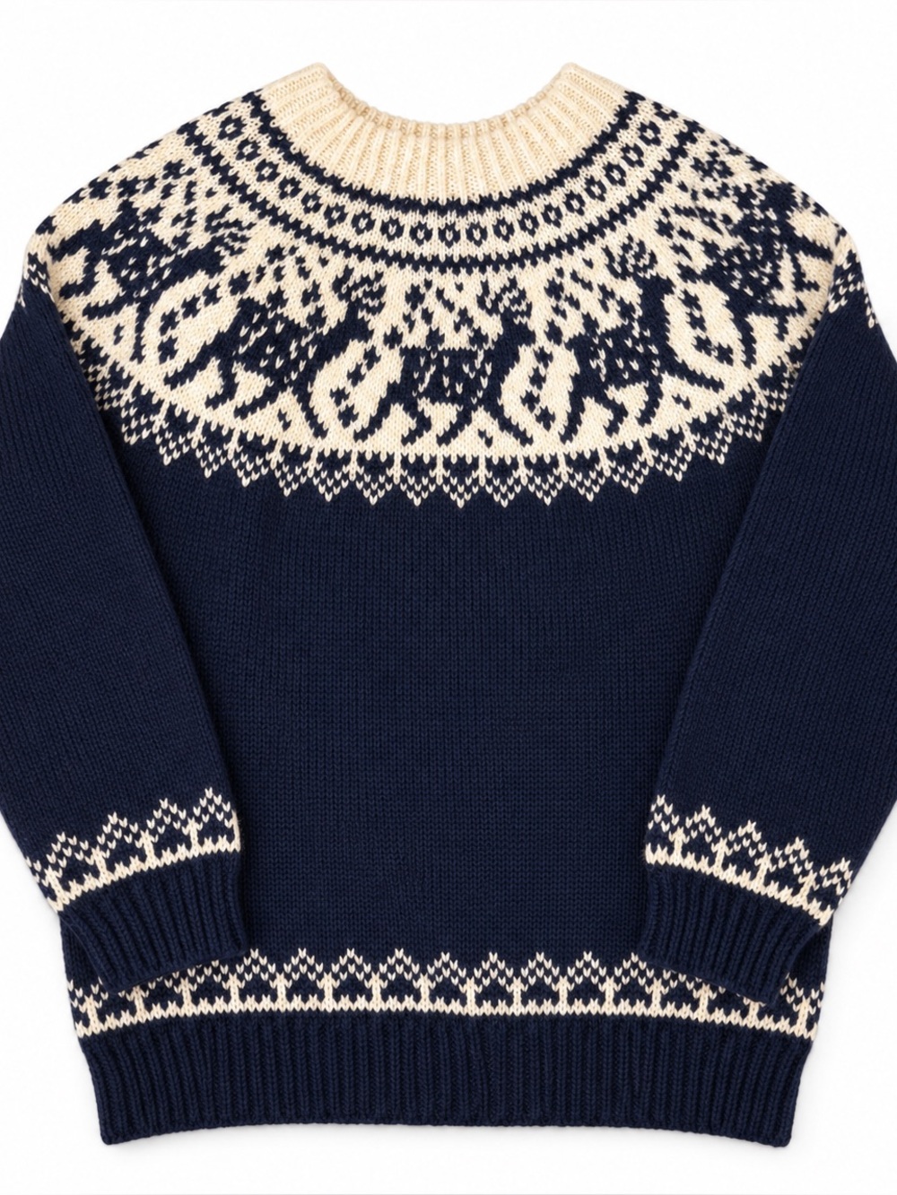 Dale of Norway Knit Nordic Fair Isle Wool Sweater in Blue & Cream